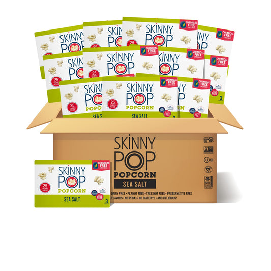 SkinnyPop Sea Salt Microwave Popcorn Bags, Healthy Snacks Microwavable Bags, 2.8 Oz, 12 Boxes (3 Bags per Box), 36 Bags Total, Skinny Pop, Healthy Popcorn, Gluten Free, 2.8 Ounce (Pack of 36)