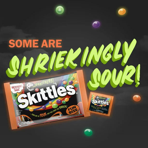 Skittles Shriekers Sour Halloween Chewy Candy Fun Size Bag - 10.72 oz - Limited Edition 2023