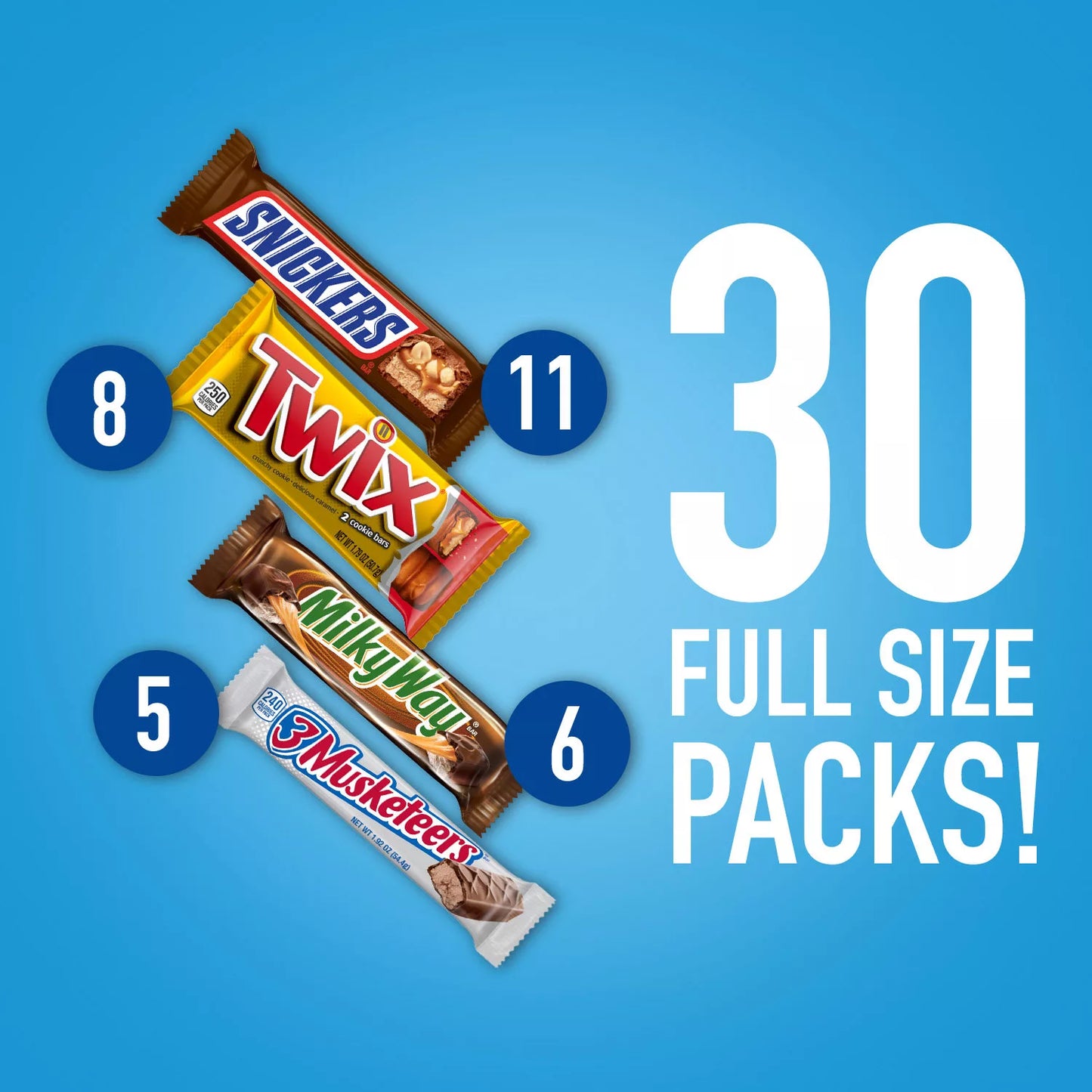 Snickers, Twix and More Assorted Chocolate Candy Bars Bulk Variety Pack (30 ct.)