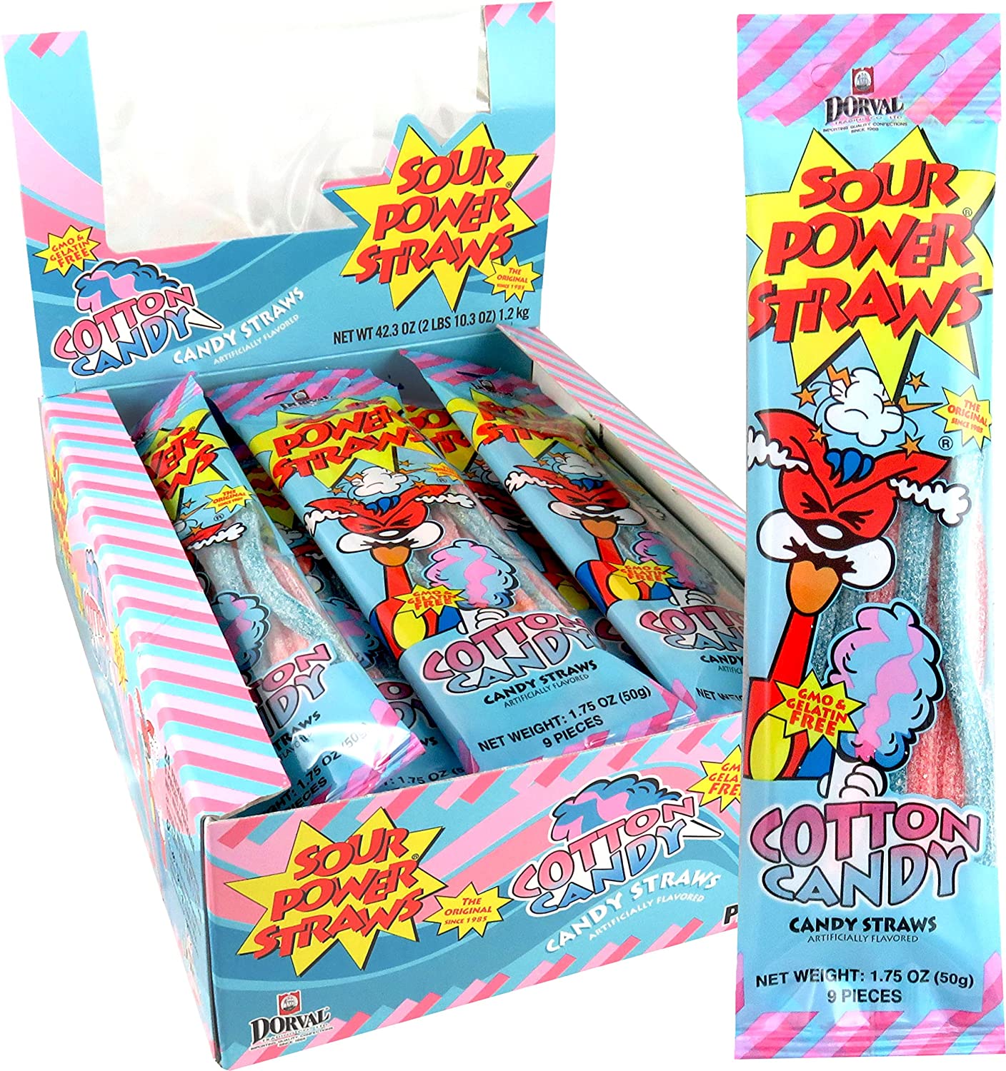 Sour Power Candy Straws Straws Candy 1.75 oz (Pack of 24 Cotton, Candy - 2 lbs
