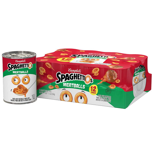 SpaghettiOs Canned Pasta with Meatballs, Healthy Snack for Kids and Adults, 15.6 OZ Can (Pack of 12)