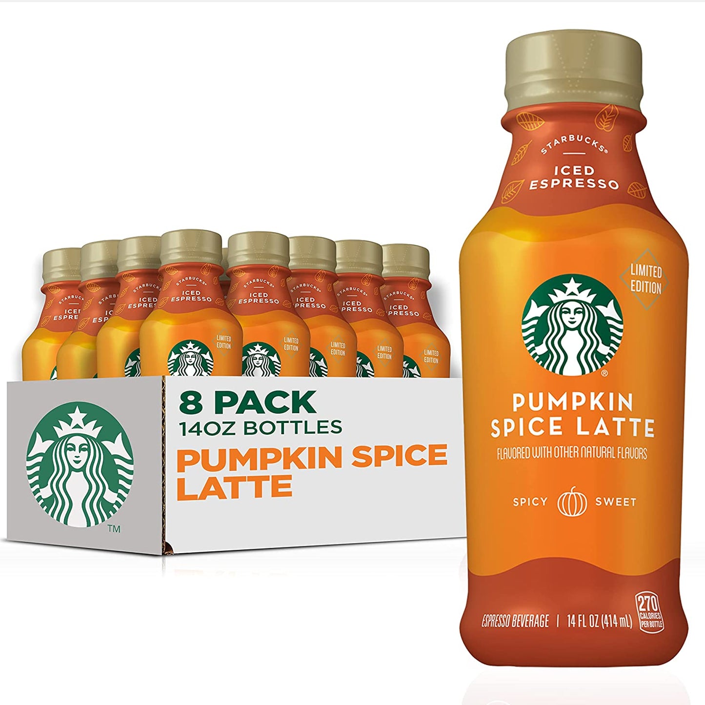 Starbucks Iced Espresso, Pumpkin Spice Latte, Limited Edition, 14 fl oz. Bottles (8 Pack)