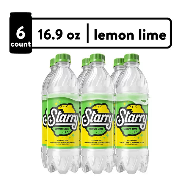Starry Lemon Lime Flavored Soda Pop 16.9 Fl Oz, 6 Pack Bottles