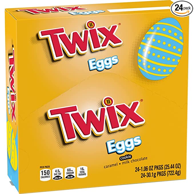 TWIX Easter Caramel Singles Size Chocolate Cookie Bar Candy Eggs 1.06-Ounce Bar 24-Count Pack