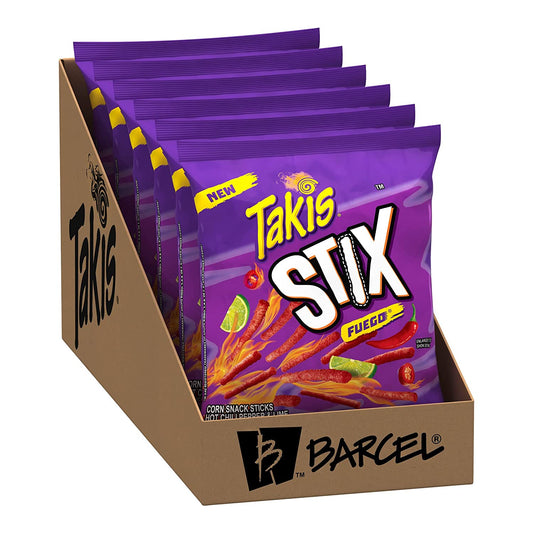 Takis Stix Fuego Corn Sticks, Hot Chili Pepper and Lime Artificially Flavored, 6 Individual Bags, 4 Ounces Each, Net Weight of 24 Ounces