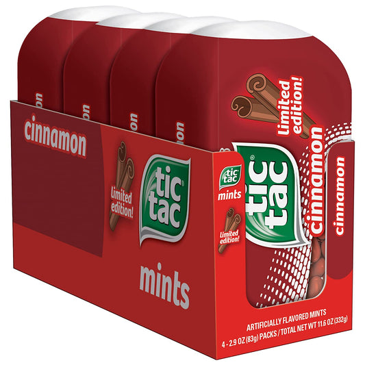 Tic Tac, Cinnamon Flavored Mints, On-The-Go Refreshment, 3.4 Oz Each, Bulk 4 Pack