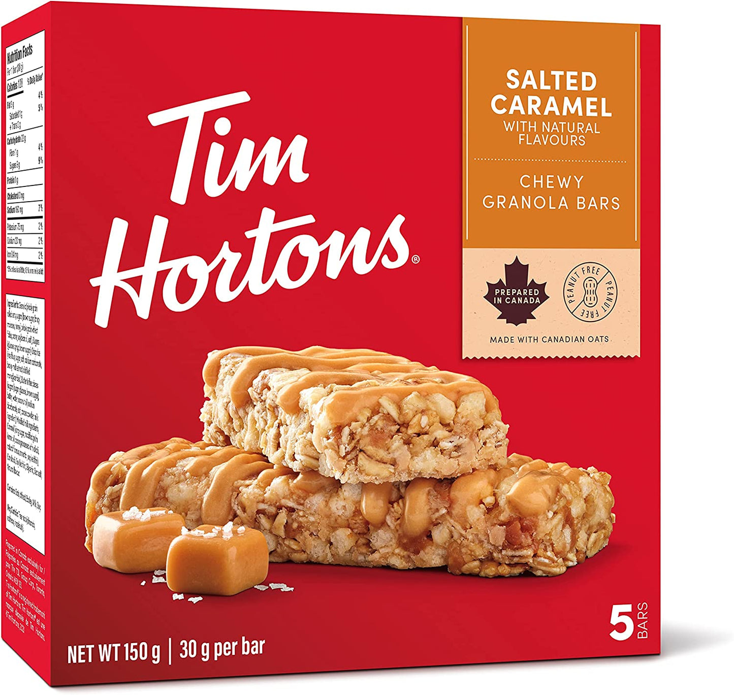 Tim Hortons Salted Caramel Granola Bars, Peanut Free, 5 Count