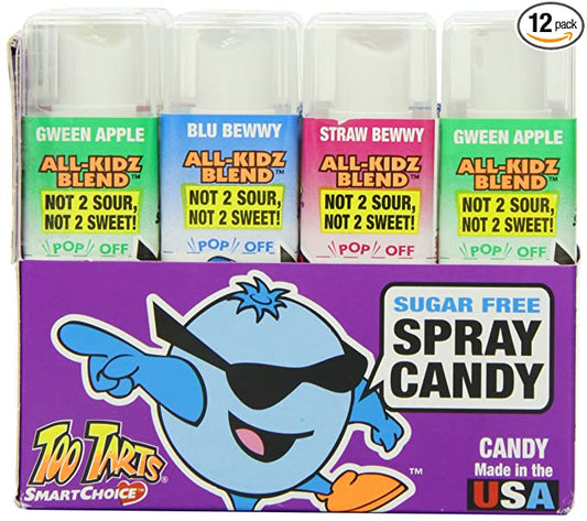 Too Tarts Sugar Free Sour Candy Spray Bottle Blueberry Green Apple Strawberry Assortment (Pack of 12) by Too Tarts