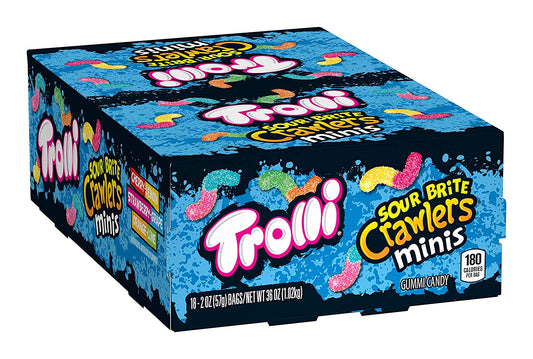 Trolli Sour Brite Crawlers Minis, Sour Gummy Worm Candy, Valentine's Day Classroom Exchange for Kids, 2oz Bags (Pack Of 18)