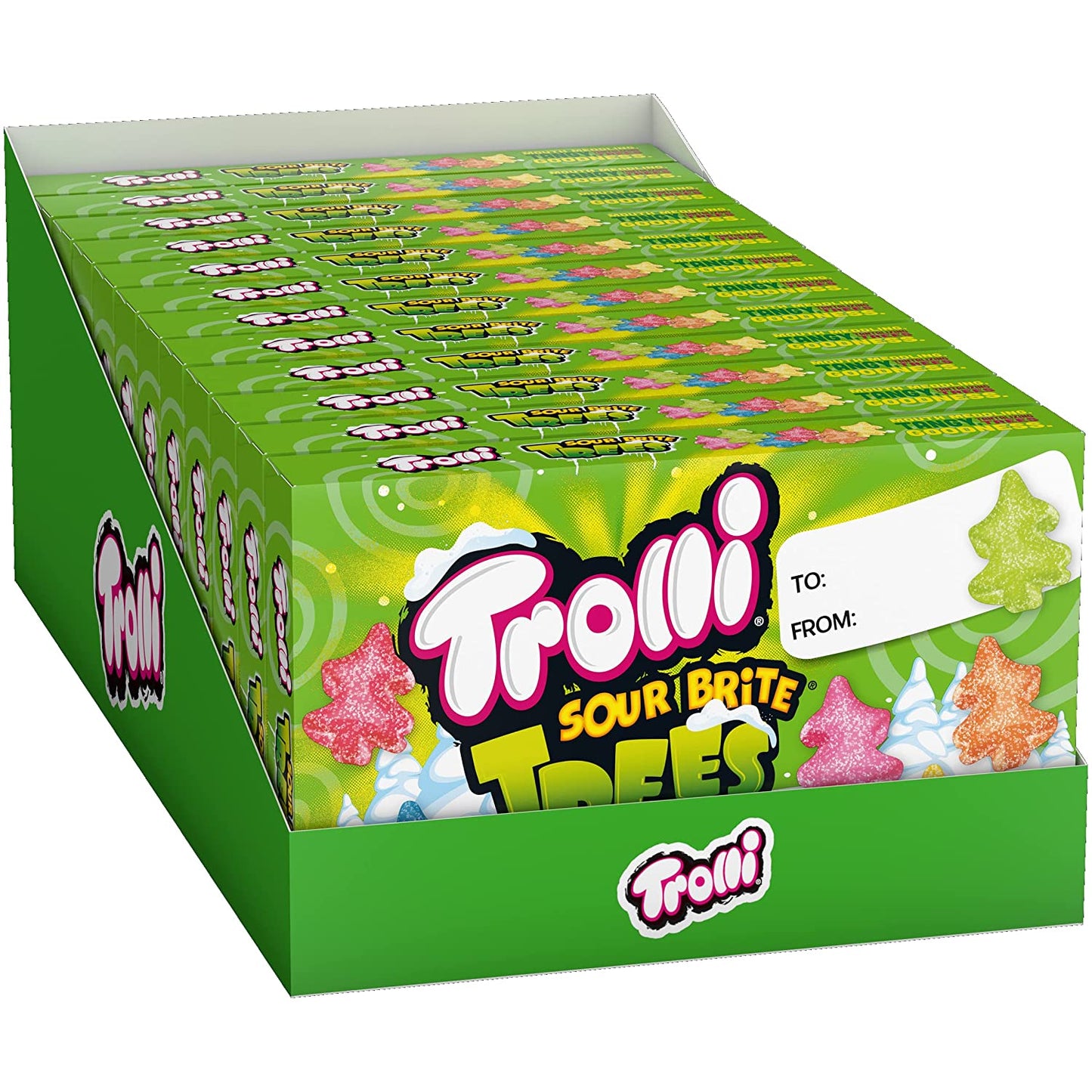 Trolli Sour Brite Trees, Holiday Sour Gummi Candy, Holiday Candy Theater Box, Christmas Candy Stocking Stuffers for Kids, 5.85 lbs, Pack of 12 Boxes