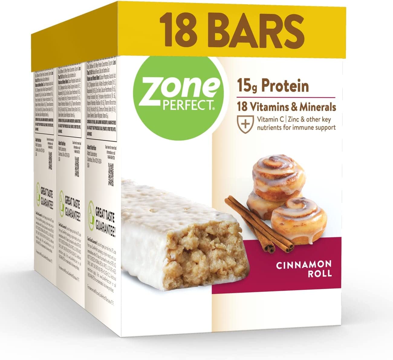 ZonePerfect Protein Bars, 18 Vitamins & Minerals, 15g Protein, Nutritious Snack Bar, Cinnamon Roll, 18 Count