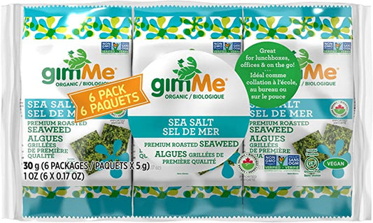 gimMe Organic Roasted Seaweed Snacks 30g Multipack - Sea Salt Flavour - Healthy On-The-Go Snack for Kids & Adults - Keto, Vegan, Gluten Free - 6 x 5g